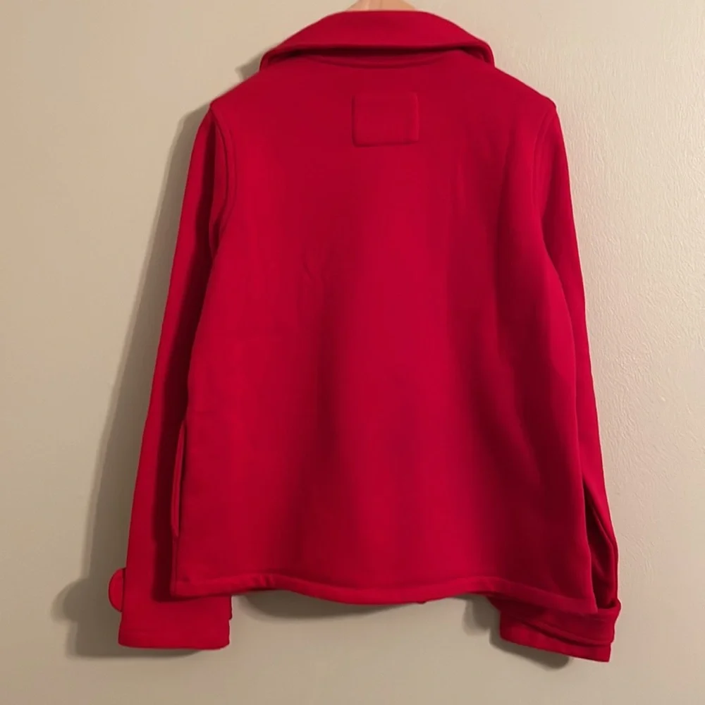 Lands’ End Bright Red Girls Cotton Pea Coat Size 7 8